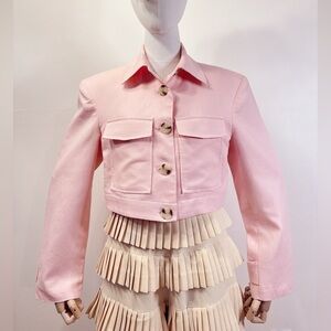 Zara Pastel Pink Linen Cropped Jacket (New with Tags)